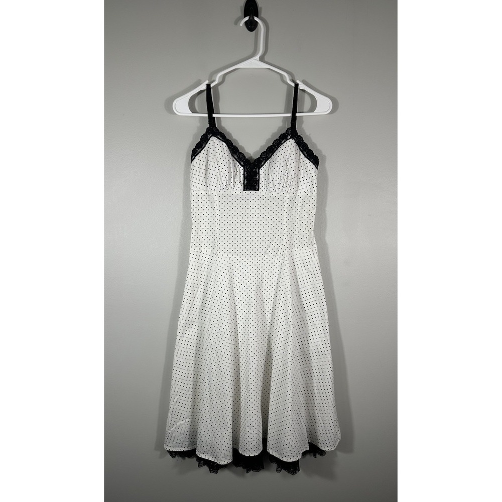 Vtg Trixxi Dress Womens 7 White Polka Dot Coquette Lace Trim Y2K Pin Up Retro